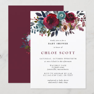 Girl Baby Shower Burgundy Rose Floral Einladung