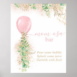 Girl Baby Shower Eucalyptus Balloon Momosa Bar Poster