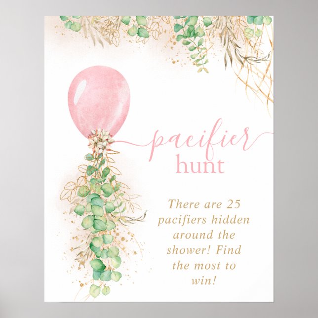 Girl Baby Shower Eucalyptus Balloon Schnuller Hunt Poster (Vorne)