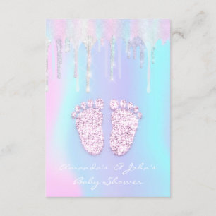 Girl Baby Shower Feet Holographic Tropfen Unicorn Einladung