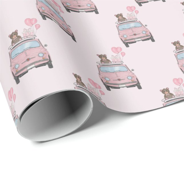 Girl Baby Shower Fiat 500 Geschenkpapier (Rolleneckpunkt)