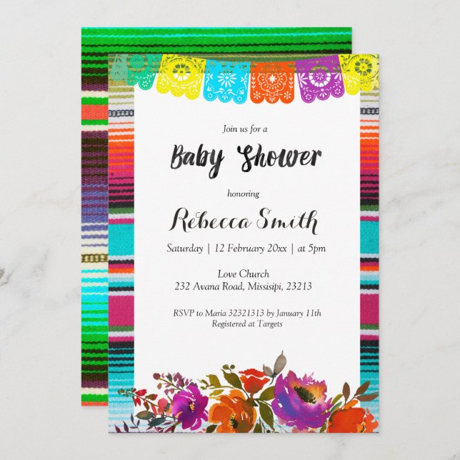 Girl Baby Shower Fiesta Einladung (Vorne/Hinten)