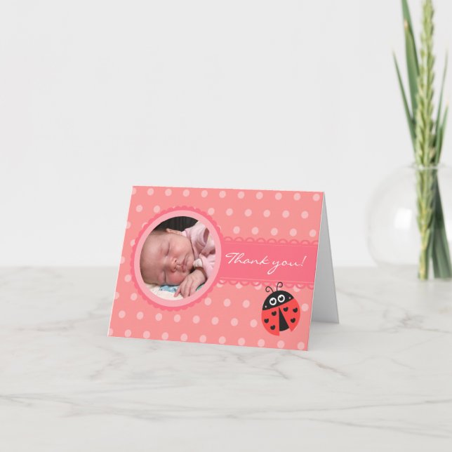 Girl Baby Shower - Ladybug Danke Karte (Vorderseite)