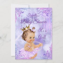 Girl Baby Shower Lila Lilac Pearl Brünett Einladung