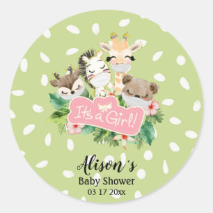 Girl Baby Shower   Niedliche Freunde von Safari Runder Aufkleber