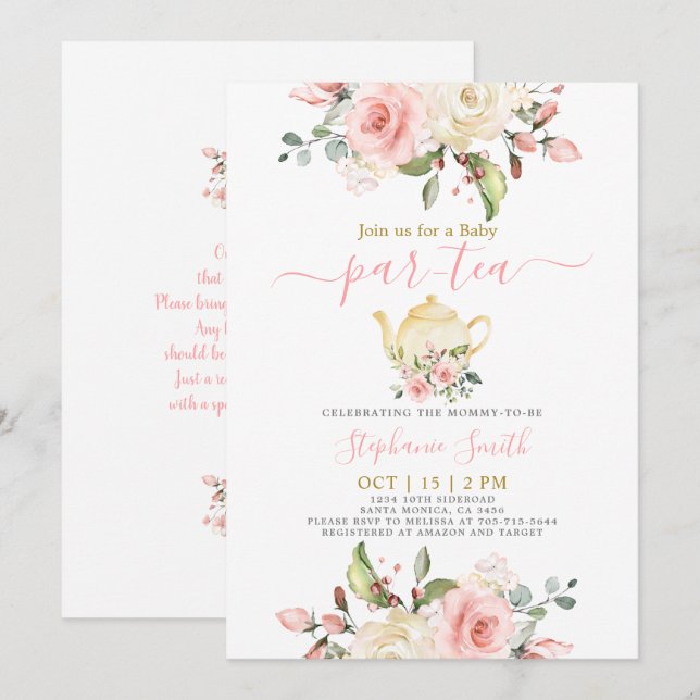 Girl Baby Shower Par-Tea Einladung (Vorne/Hinten)