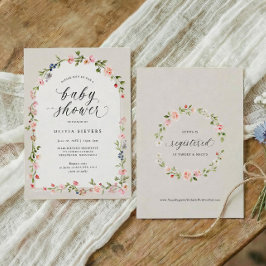 Girl Baby Shower Pink Beige Watercolor Floral Arch Einladung