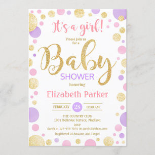 Girl Baby Shower - Pink Lila Gold Dots Einladung