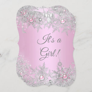 Girl Baby Shower Pink Winter WonderLand Einladung