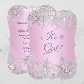 Girl Baby Shower Pink Winter WonderLand Einladung