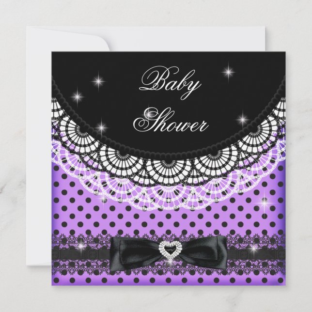 Girl Baby Shower Polka Dot Party Lila Black Einladung (Vorderseite)