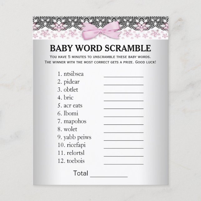 Girl Baby Showspiele Word Scramble Rhyme Quiz (Vorderseite)