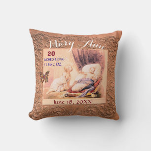 Girl Baby Stats Antique Pink Floral Keepake Kissen