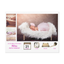 Girl BABY STATS Foto Collage Modern Pink