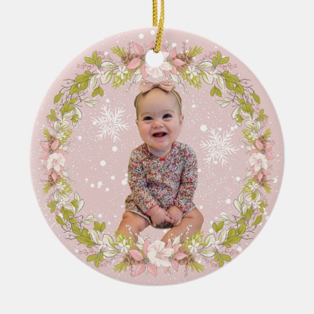 Girl Baby's First Christmas Keramik Ornament (Vorne)