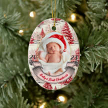 Girl Baby's First Christmas Tree Pink & Red Foto