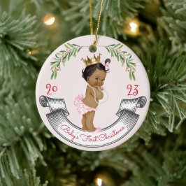 Girl Baby's First Christmas Vintag Blush Pink Red Keramik Ornament
