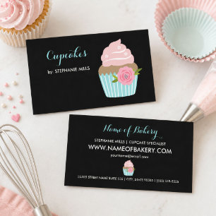 Girl-Bäckerei Niedlich Blue Cupcake mit rosa Blume Visitenkarte