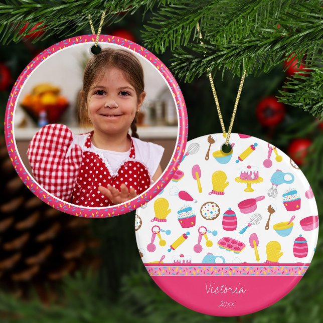 Girl Baker Pink Cooking Kid Koch Foto Weihnachten Keramik Ornament (Von Creator hochgeladen)