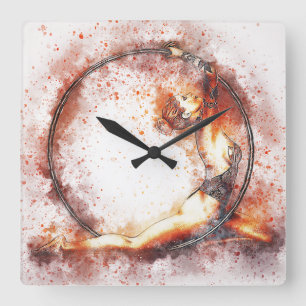 Girl Ballet Ring Hoop Gymnast Quadratische Wanduhr