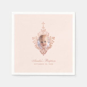 Girl Baptism Rose Gold Foto Vintag Eleganter Rock Serviette