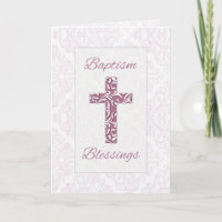 Girl Baptisse Blessings Blue Cross Damask Wirbel