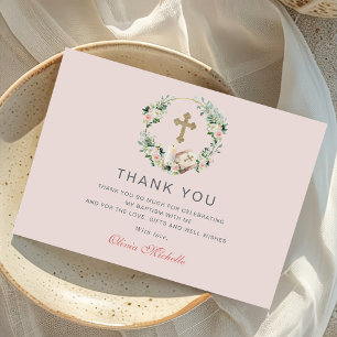 Girl Baptisse Christening Floral Foto Dankeskarte