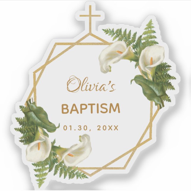 Girl Baptisse Floral Gold Calla Lilies Geometric Aufkleber (Vorderseite)