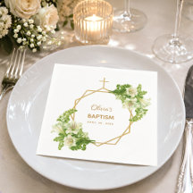 Girl Baptisse Floral Lilies Gold Cross Geometric