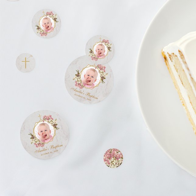 Girl Baptisse Foto Blumenmarmor Gold Rosa Orchid Konfetti (Von Creator hochgeladen)