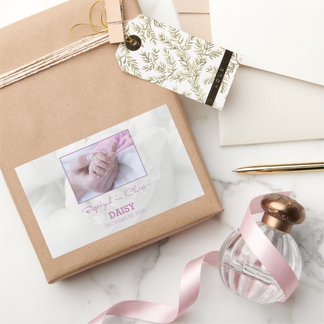 Girl Baptisse Herzlichen Glückwunsch für Baby Pers Rechteckiger Aufkleber (Schenken)
