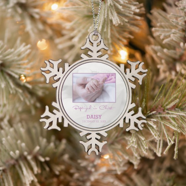 Girl Baptisse Herzlichen Glückwunsch für Baby Pers Schneeflocken Zinn-Ornament (Baum)