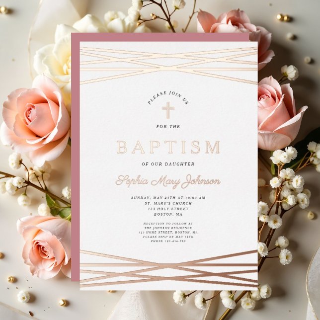 Girl Baptisse Rose Gold Folieneinladung (Elegant Girl Baptism Rose Gold Foil Invitation)