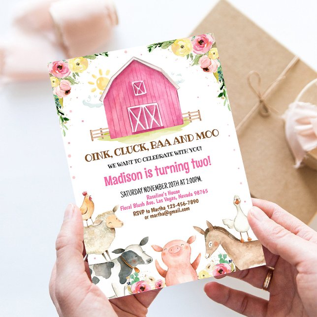 Girl Barn Party Farm Animals Barnyard Birthday Einladung (Von Creator hochgeladen)