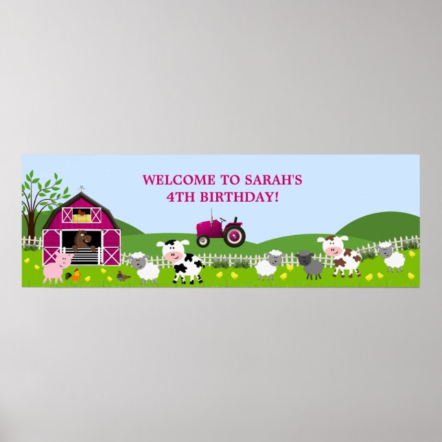 Girl Barnyard Farm Animals Geburtstagsbanner Poster (Vorne)