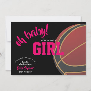 GIRL Baseketball Babydusche Pink Black Invites Einladung