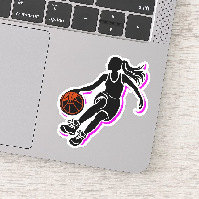Girl Basketball Dribbling Silhouette Sticker (Detail)