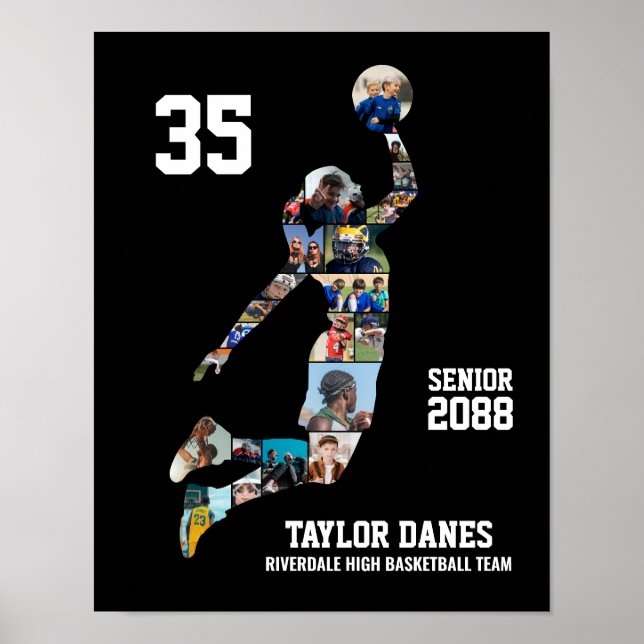 Girl Basketball Player Sports Senior Photo Collage Poster (Vorne)