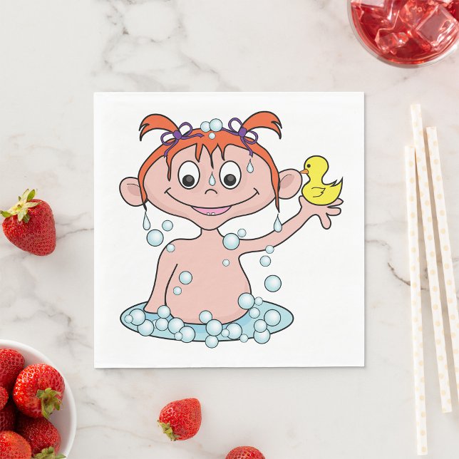Girl Bath Time Fun mit Rubber Duck und Blasen Serviette (Von Creator hochgeladen)