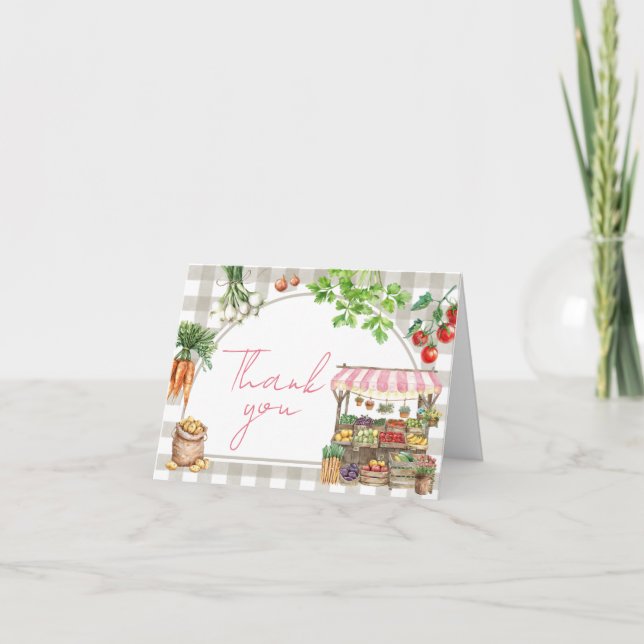 Girl Bauern Market Grown Baby Shower Dankeskarte (Vorderseite)