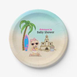 Girl Beach Baby Sandcastle, Surfboard Babydusche Pappteller