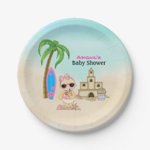 Girl Beach Baby Sandcastle, Surfboard Babydusche Pappteller