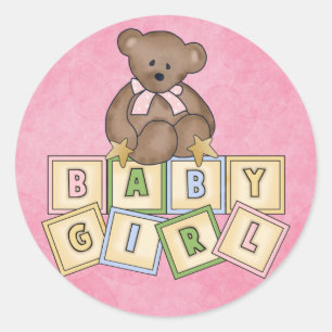 Girl Bear Baby Blocks Runder Aufkleber