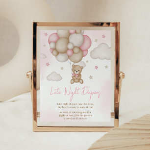 Girl Bear Balloon Baby Dusche Spate Night Diapers Poster