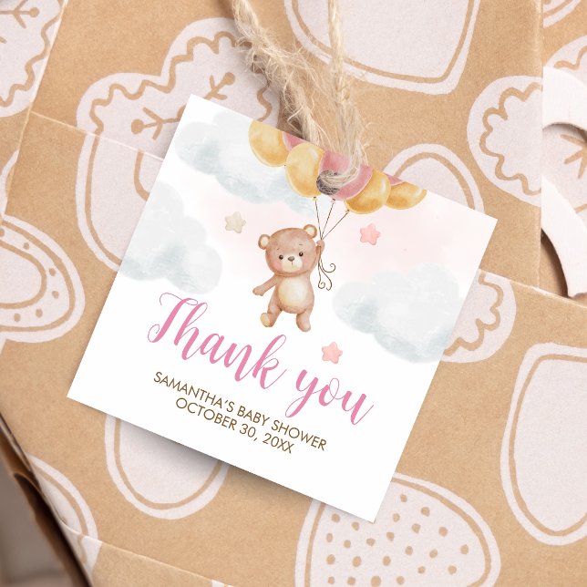 Girl Bear Bear Bearly Wait Baby Duschplatz Geschenkanhänger (We Can Bearly Wait Bear Balloons Baby Shower Favor Tags)