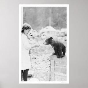 Girl & Bear Seward, Alaska 1912 Poster
