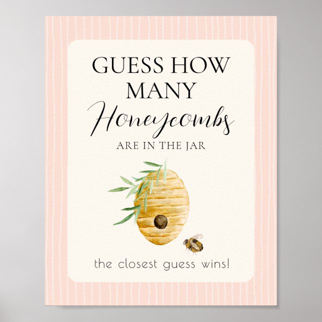 Girl Bee Baby Shower Guess How Many Pink Game Sign Poster (Vorne)