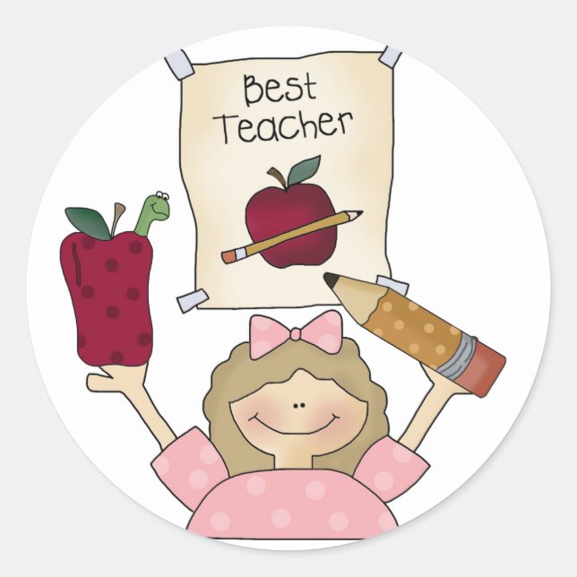 Girl Best Teacher Runder Aufkleber (Vorderseite)
