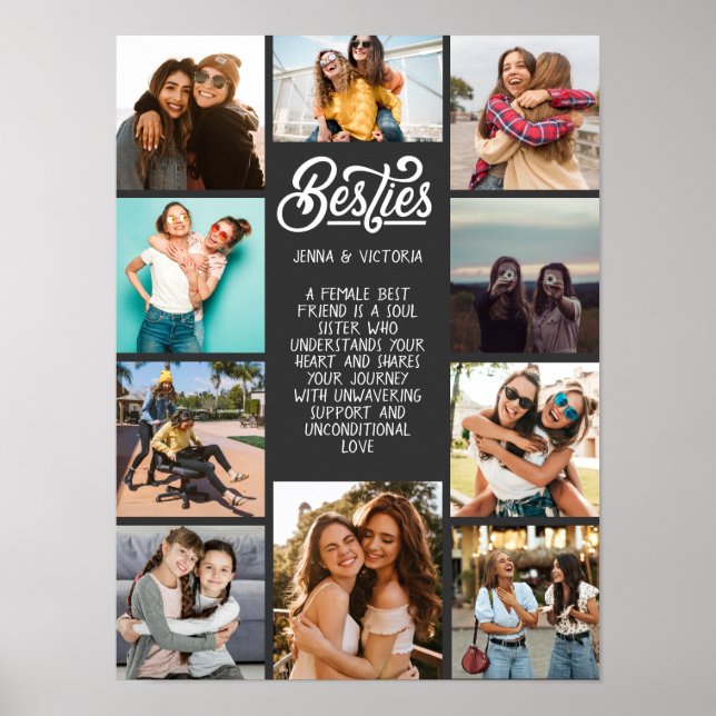 Girl Besties 10 Fotos benutzerdefinierter Text gra Poster (Vorne)
