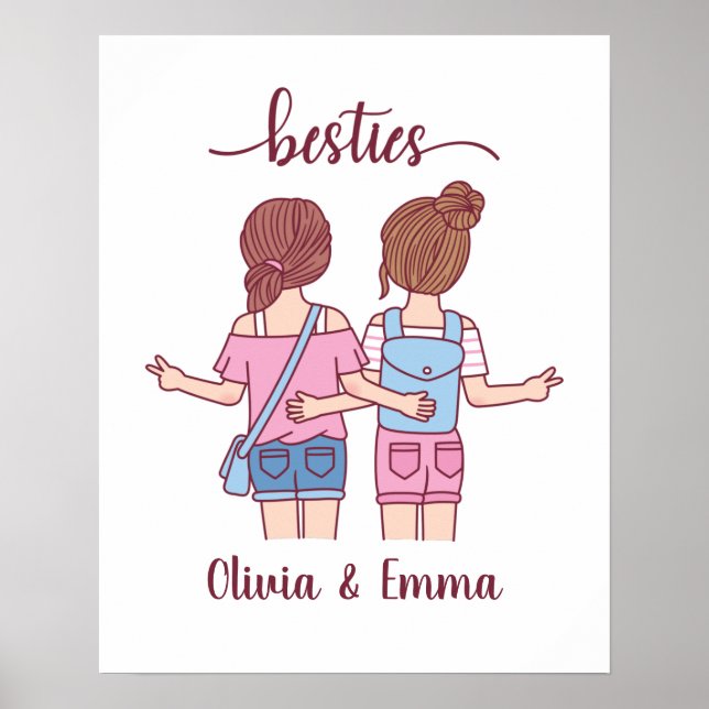 Girl Besties Beste Freunde Personalisiert Poster (Vorne)